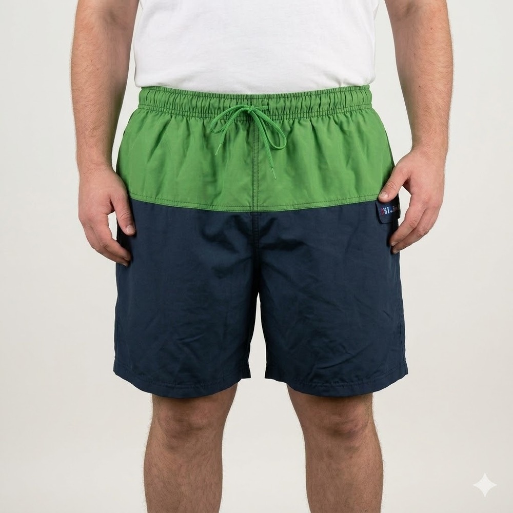 Jantzen Swim Trunks Colorblock Nautical Flag Pocket XL Green Navy